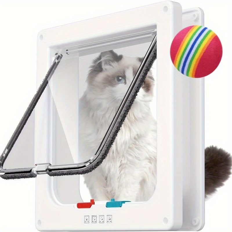 Pet Door for Cats & Dogs - 4-Way Safety Lock Weatherproof Cat Flap Dog Door, M/L/XL Sizes, White Black Coffee, Bonus Rainbow Ball Toy Included