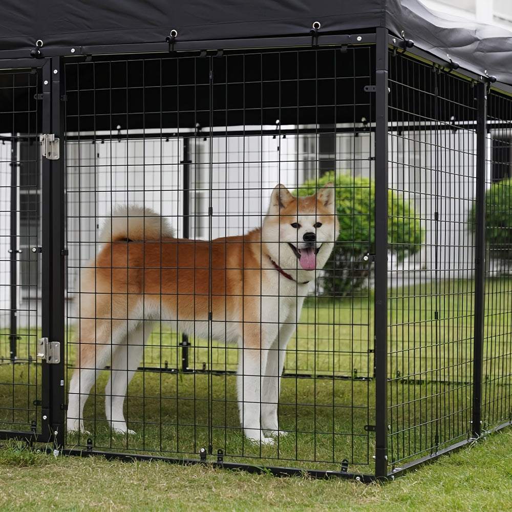 Heavy Duty Outdoor Dog Kennel with Roof & Double Safety Locks – Galvanized Steel Dog Cage Fence, Rust-Resistant, Large Dog Run Enclosure, Multiple Sizes