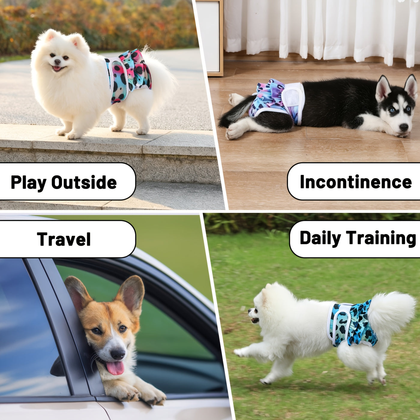 Female Dog Diapers 3-Pack Highly Absorbent Washable for Dogs in Heat Period XS S M L Champagne Leopard