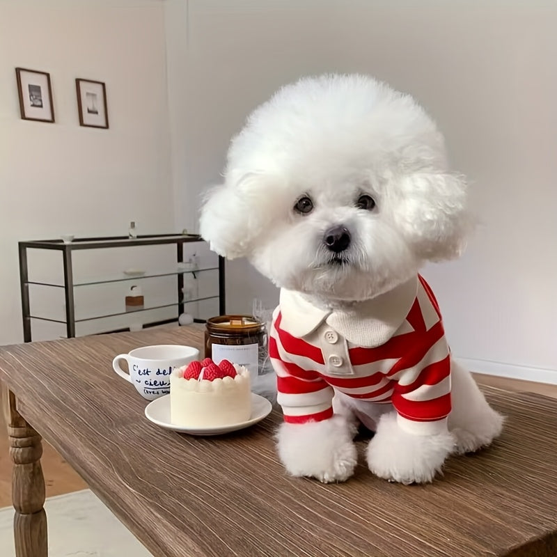 Dog Striped Navy Shirt Pullover – Classic Woven Pet Clothing for Dogs & Cats, All-Season Wear, Machine Washable, Fits Mini Toy Small Medium Large Breeds