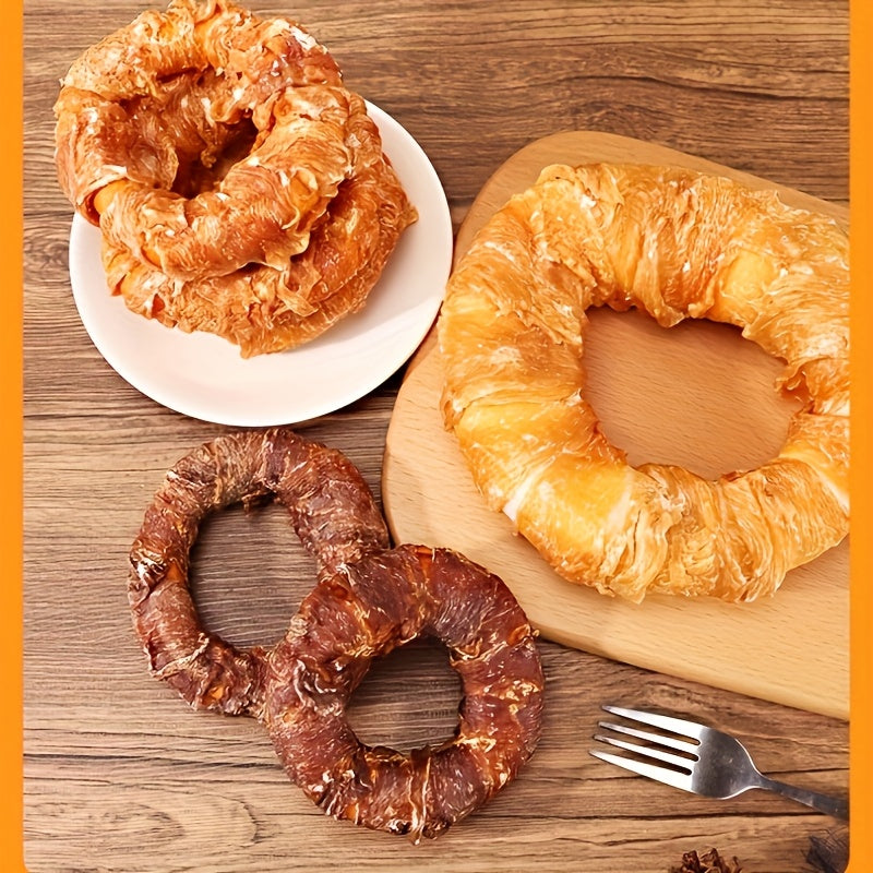 Donut Shaped Dog Treats Chicken & Duck Real Meat Exterior Grain-Free Long Lasting Chew Training Reward for Small Medium Large Dogs 4pc 6pc