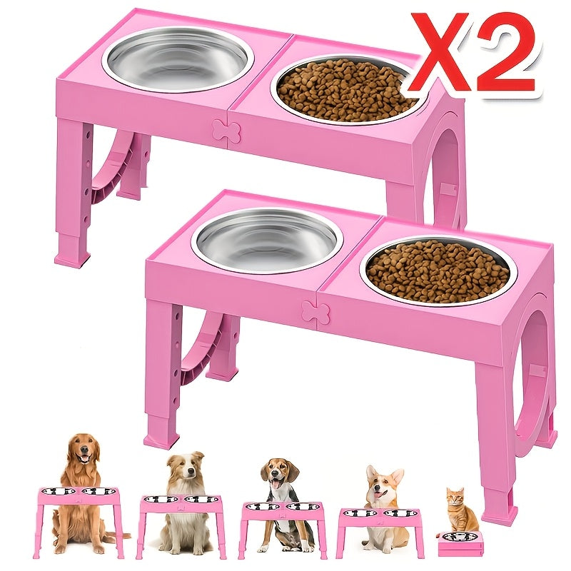 Elevated Dog Bowl Stand Foldable 5-Height Adjustable with 2 Stainless Steel Bowls - Raised Feeder for Small Medium Large Dogs & Cats Non-Slip
