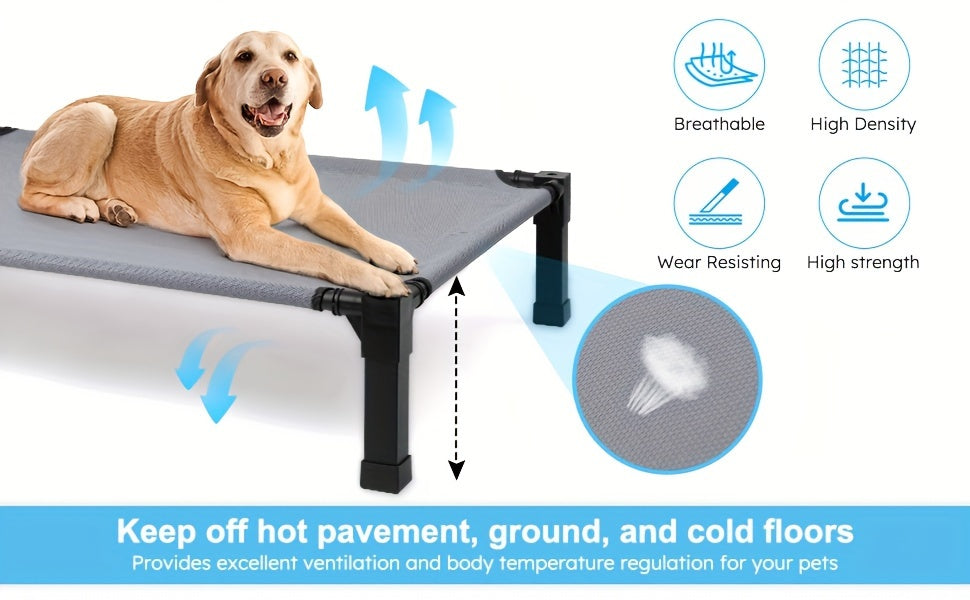 Cooling Elevated Dog Bed – Raised Dog Cot with Washable Breathable Mesh, Metal Frame & No-Slip Feet for Indoor & Outdoor Use