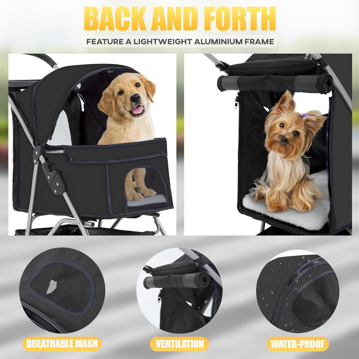 4-Wheel Pet Stroller for Cats & Dogs – Portable Breathable Stroller with Storage Basket & Cup Holder for Outdoor Walks | Black, Blue, Pink, Purple, Red