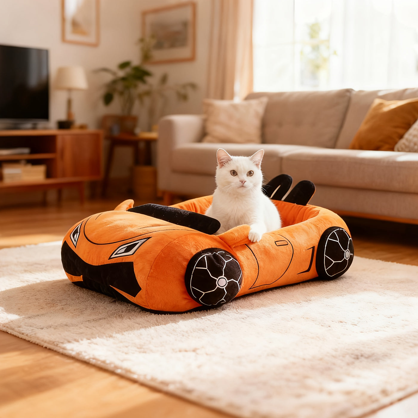 Cute Funny Cat Bed – Soft Pet Bed for Cats Kittens & Small Dogs, Cozy Puppy Bed Modern Style, Washable Indoor Pet Sleeping Bed
