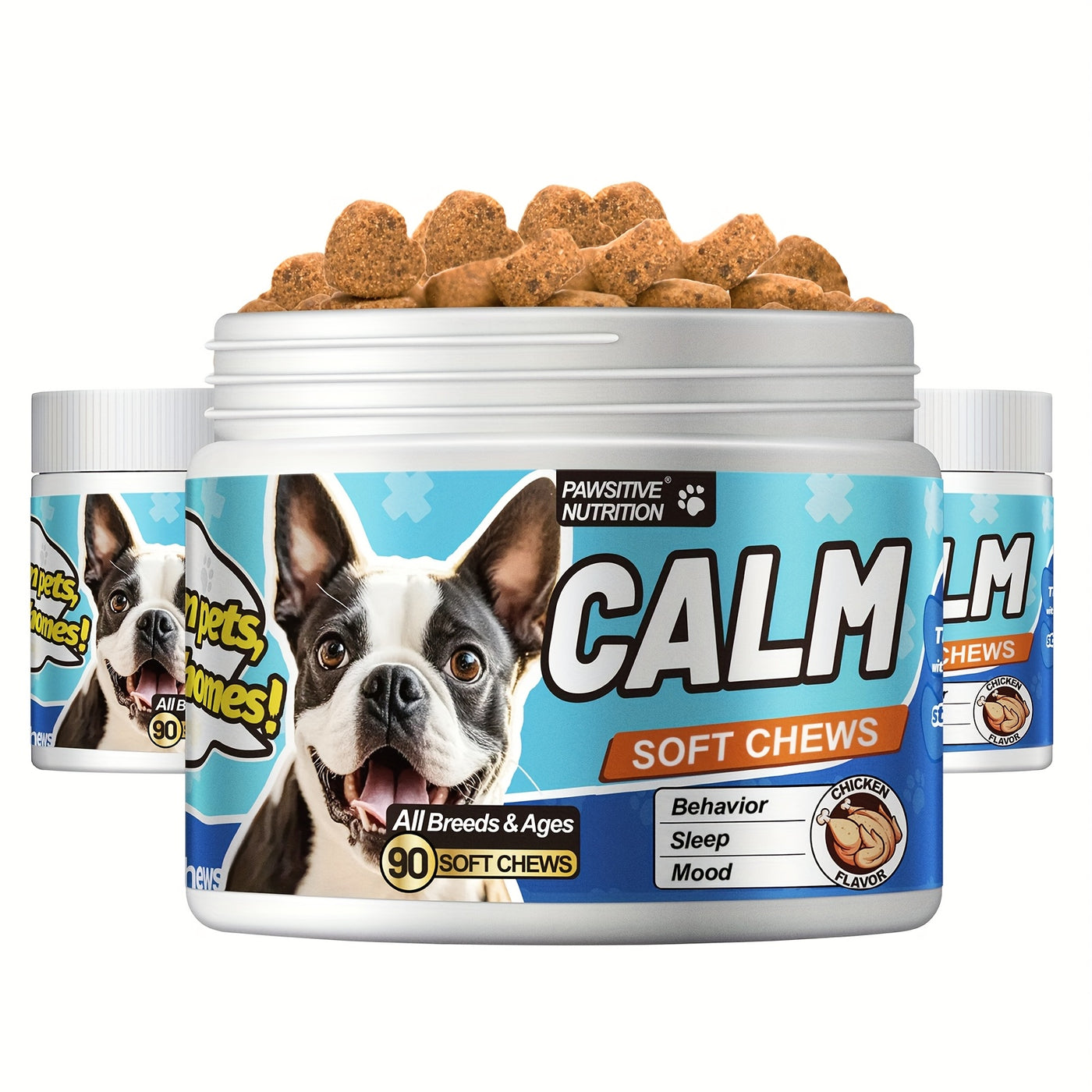 Dog Calming Chews 90ct Chicken Flavor – Natural Herbal Supplement for Anxiety Thunder Fireworks and Barking Relief