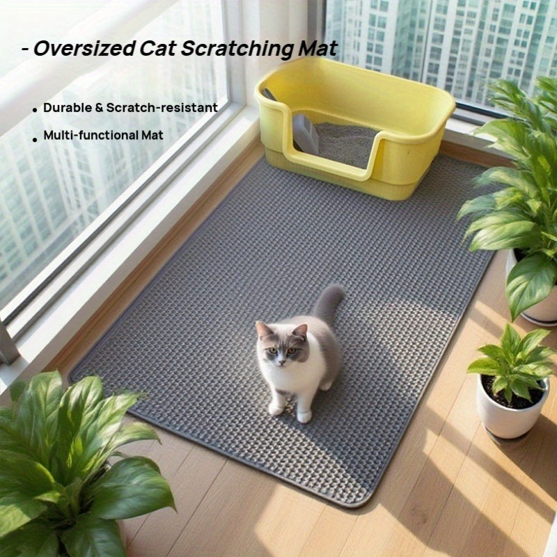 Large Cat Litter Mat 23.6x35.4 Inch Honeycomb Double Layer EVA Non-Slip Easy Clean Anti-Tracking for Multi-Cat Households Litter Boxes