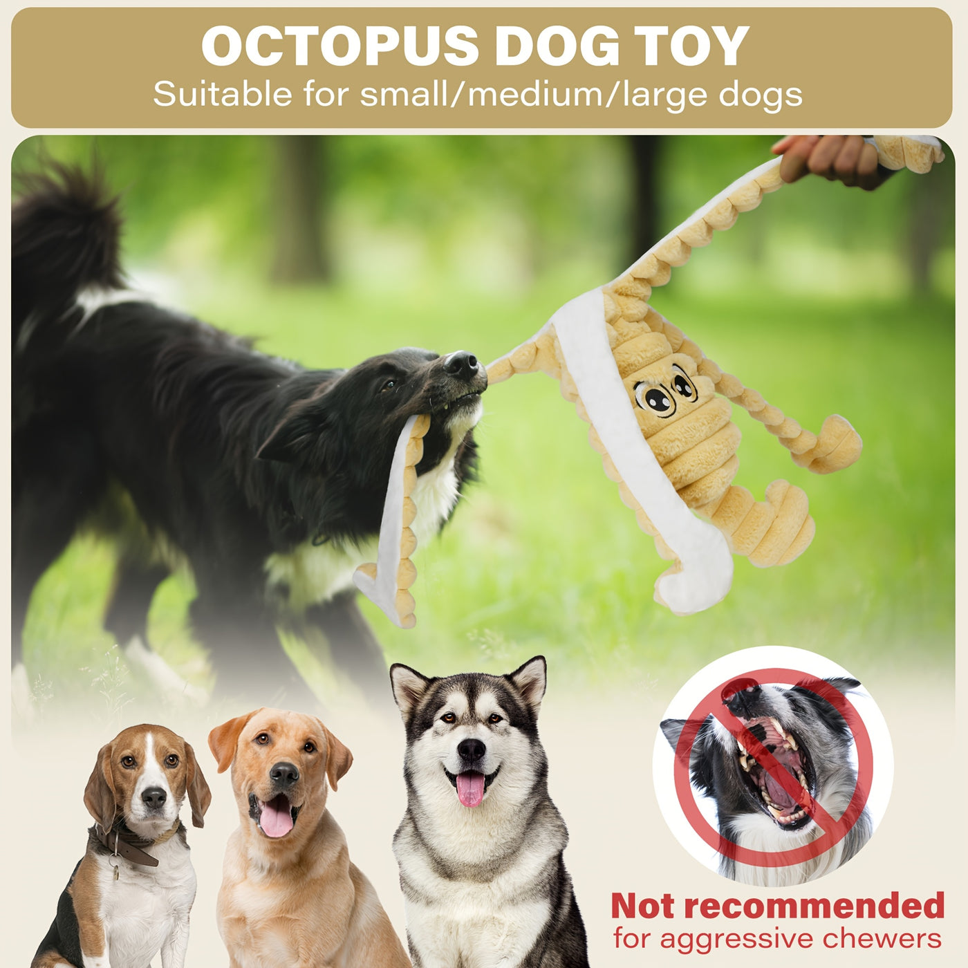 Squeaky Octopus Dog Toy – Soft Plush Stuffed Chew Toy with Squeaker for Small Medium Large Dogs, Teeth Cleaning, 6 Colors, Cute Puppy Gift