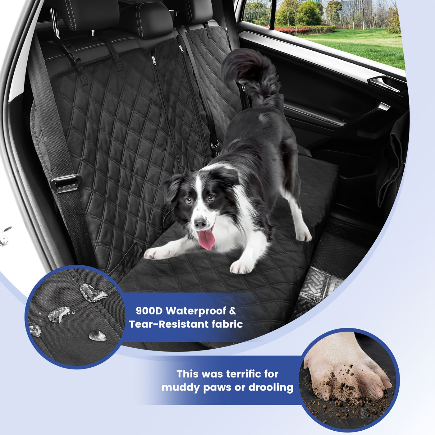 Car Back Seat Cover 60/40 Split Bench for Dogs & Kids – Waterproof Non-Slip 900D Seat Protector for Cars Trucks SUVs, Full Size 60" Black