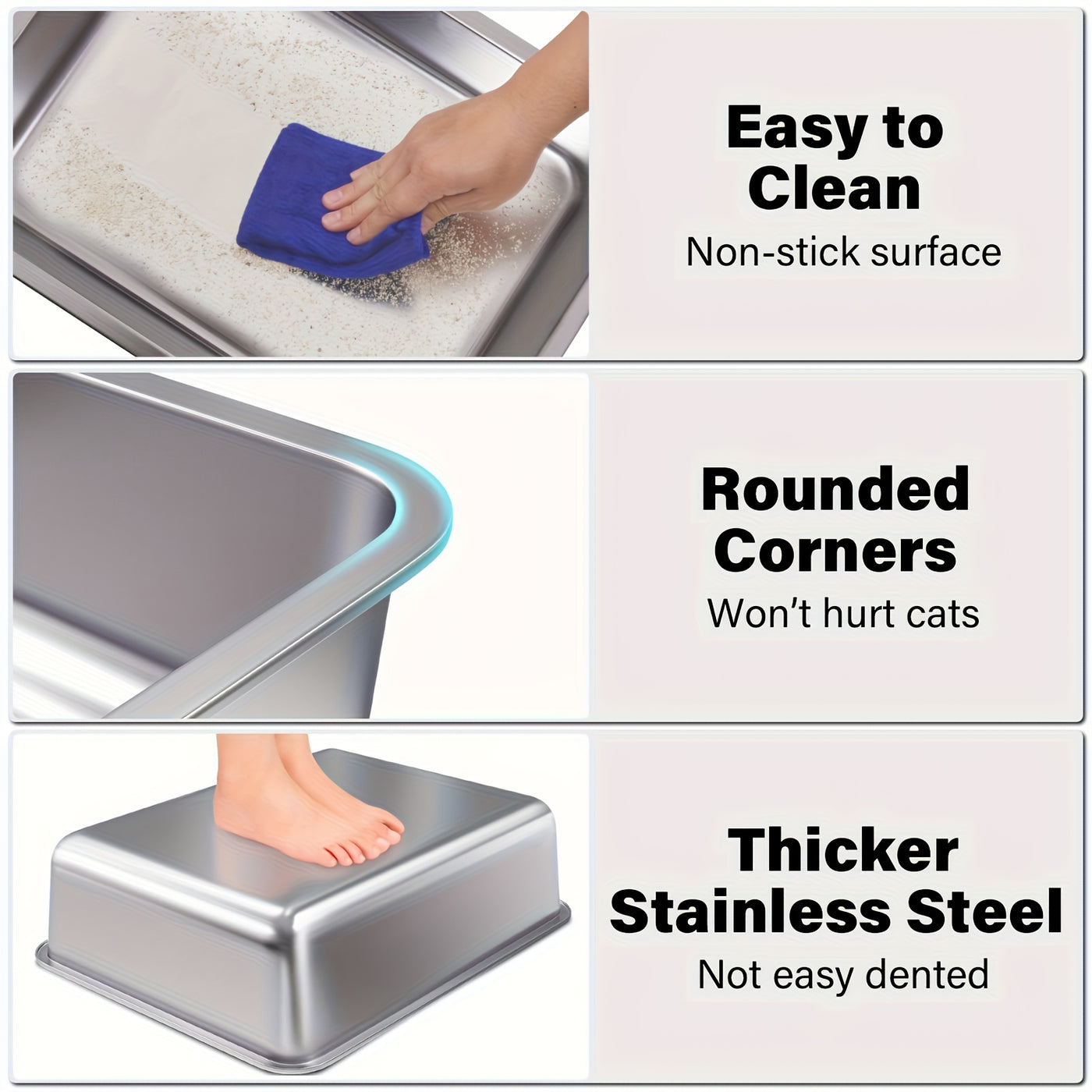 Stainless Steel Cat Litter Box 2 Pack Extra Large 6 Inch Deep High Sides XL Metal Litter Box for Big Cats Easy to Clean Corner Fit