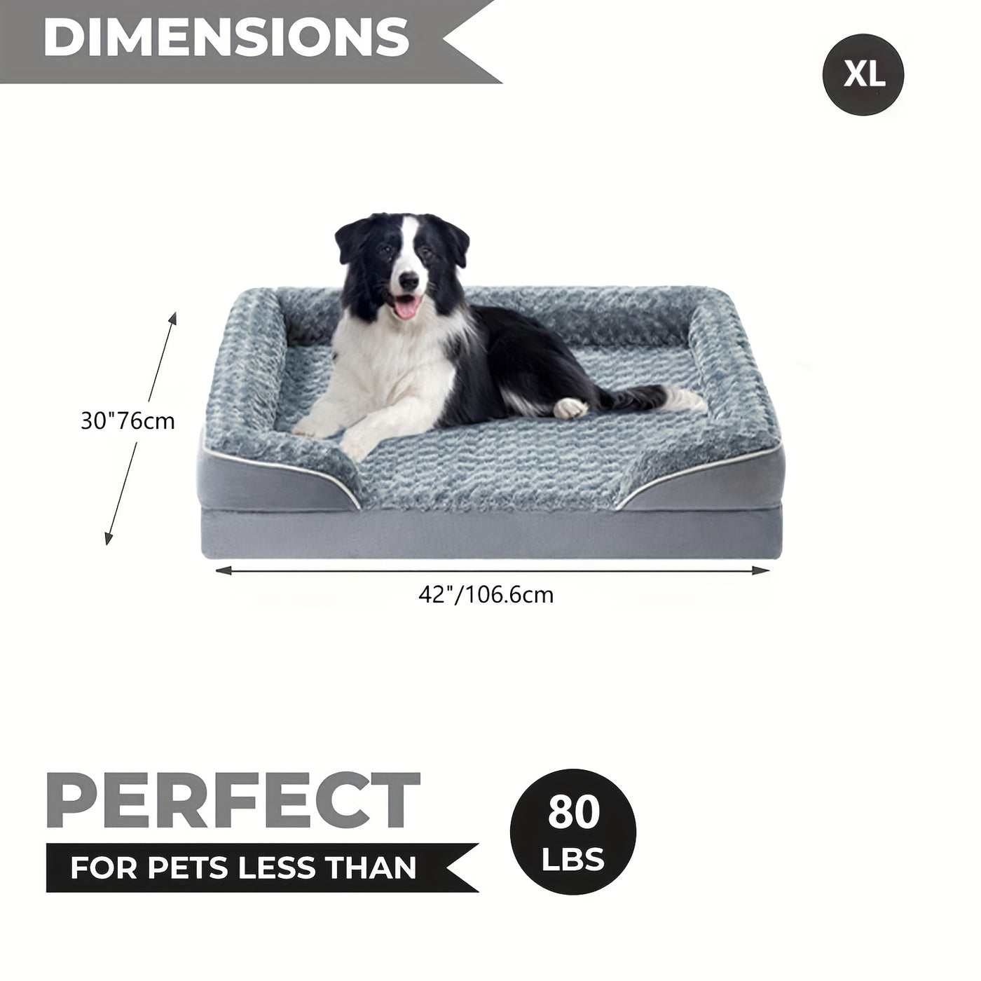 Orthopedic C-Shape Dog Sofa Bed for Extra Large Dogs – 3.5" Bolster, Plush Washable Removable Cover & Nonslip Bottom, Gray