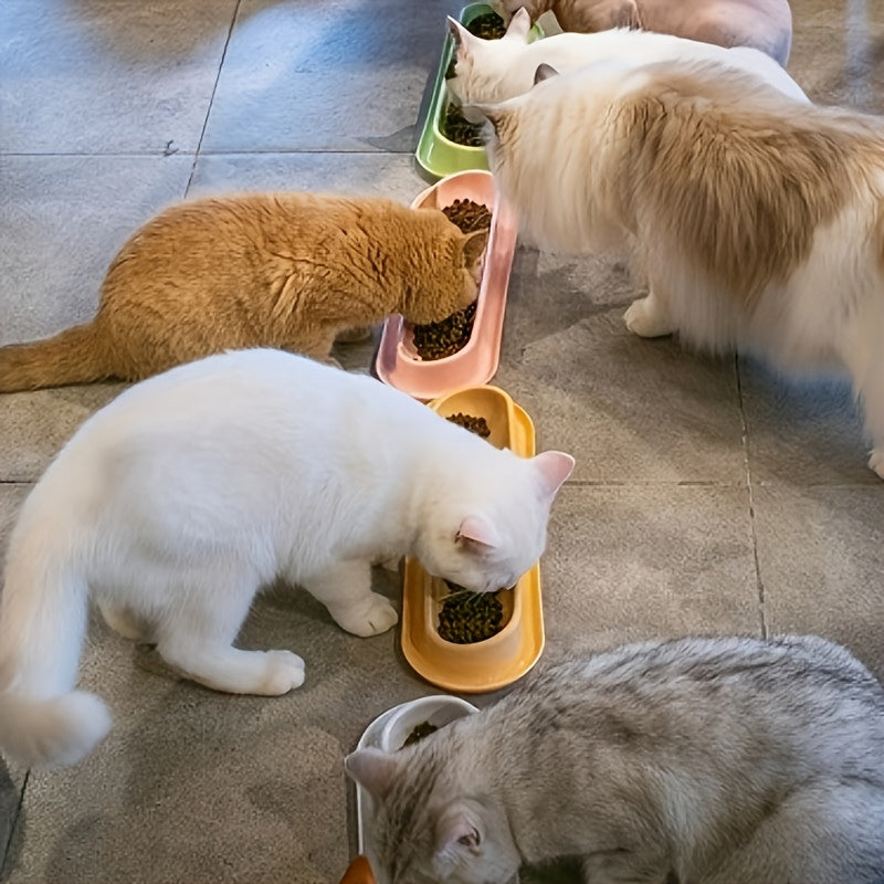 Extra Long Cat Bowl 2 Pack Anti-Slip Multi-Section Feeding Dish for Wet Food & Treats - Multi-Cat & Multi-Pet Families