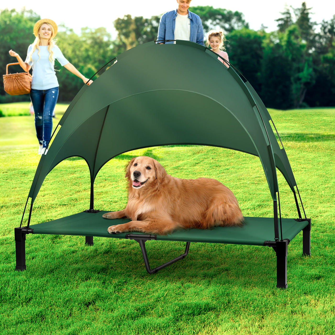 Elevated Dog Bed with Canopy – Outdoor Raised Pet Cot with Removable Shade Tent, Portable Cooling Bed for Dogs and Cats, 3 Sizes, 4 Colors