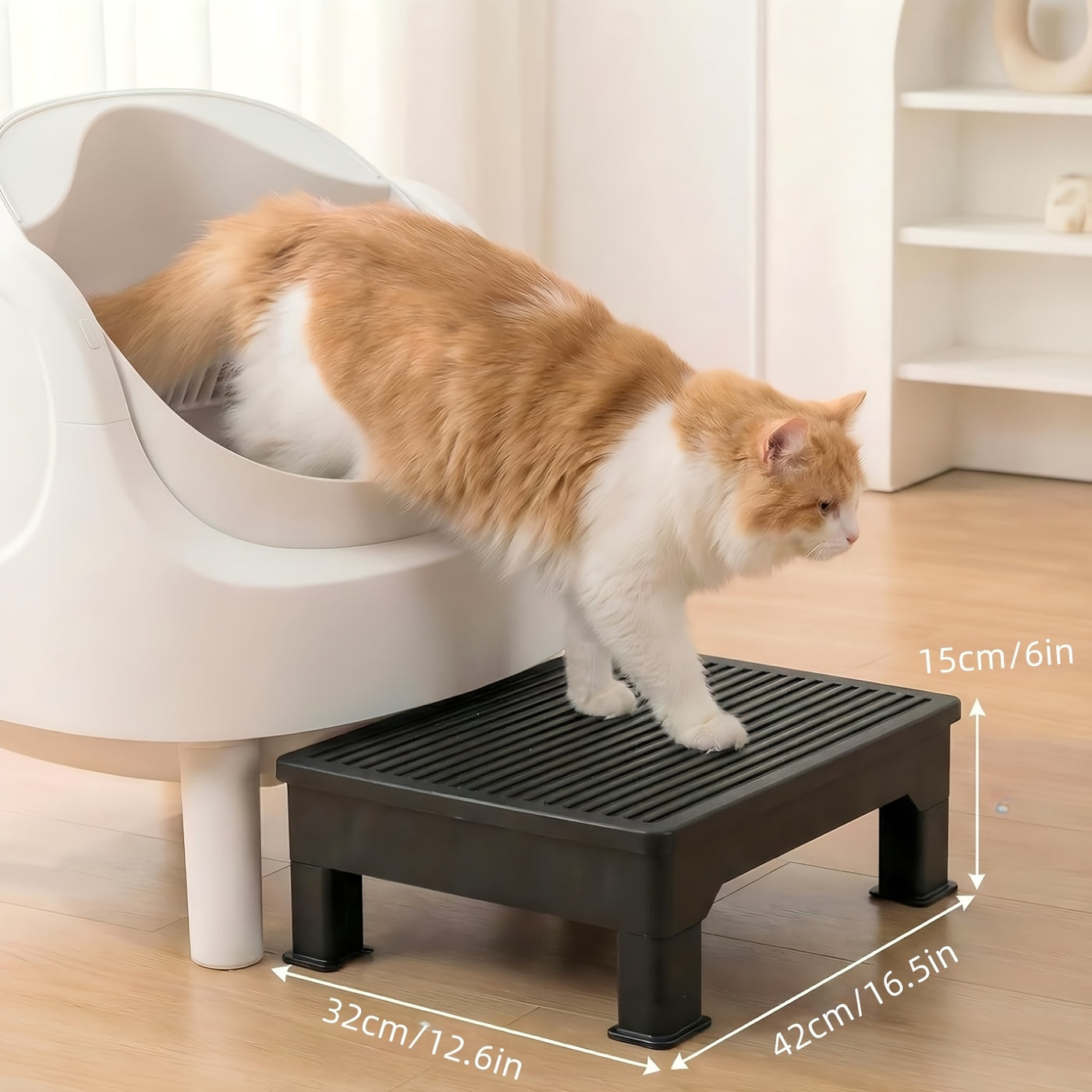 Cat Litter Box Step Ramp Adjustable 3.5" & 6" Non-Slip Litter Trapper Platform for Kittens Senior Cats Automatic Litter Boxes