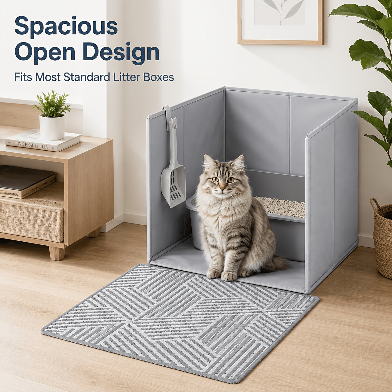 Cat Litter Box Splash Guard Heightened Widened Portable Foldable Baffle Open Style Litter Box Companion 24x17x16 Inch