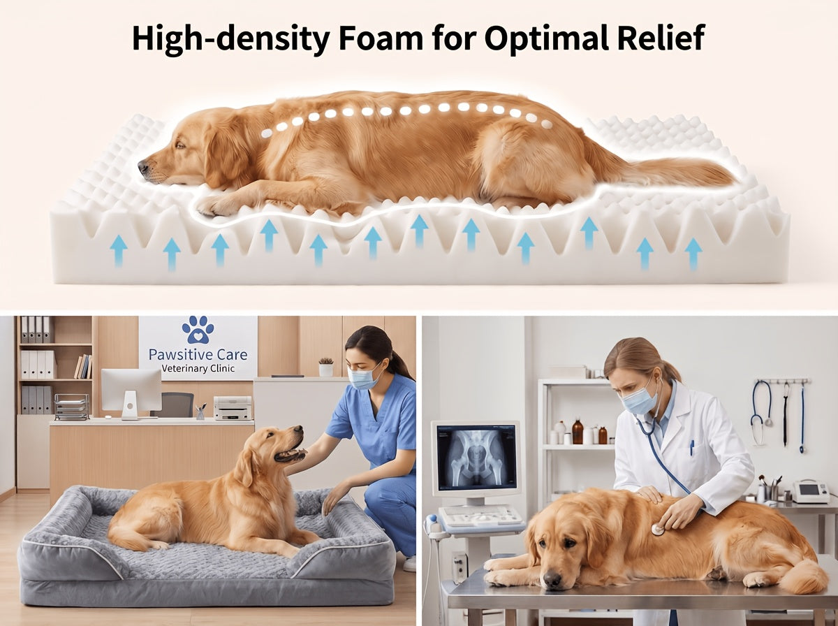 Orthopedic C-Shape Dog Sofa Bed for Extra Large Dogs – 3.5" Bolster, Plush Washable Removable Cover & Nonslip Bottom, Gray