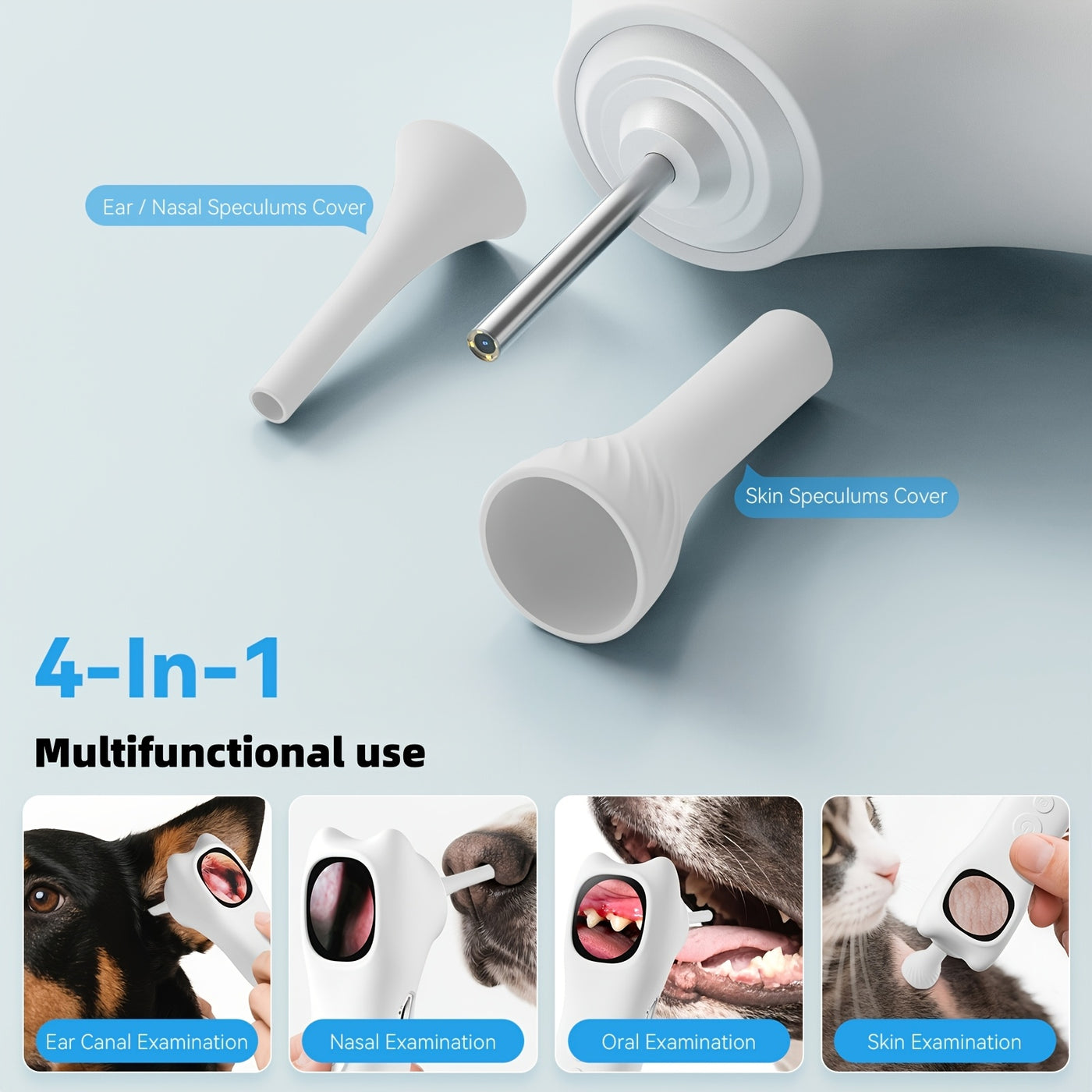 Pet Ear Camera 1080P HD with 4X Zoom – 4-in-1 Smart Inspection Tool for Dogs & Cats, 12 Replaceable Tips, USB Rechargeable, Check Ears, Nose, Mouth & Fur