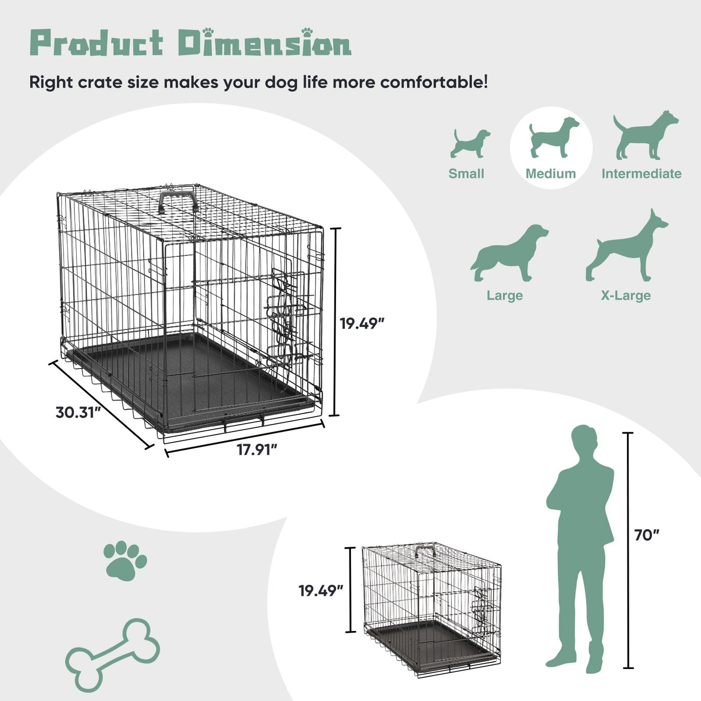 Folding Wire Dog Crate with Divider Double Door Leak-Proof Tray Indoor Outdoor Travel Kennel for Small Medium Large Dogs 24 30 Inch