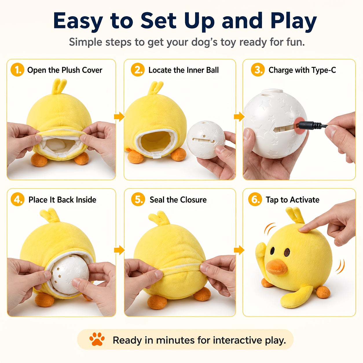 Rolling Bouncing Dog Toy with Motion Sensor & Animal Sounds – USB Rechargeable, Recording Mode, Washable, for Puppies & Small Dogs, Single or 2-Pack