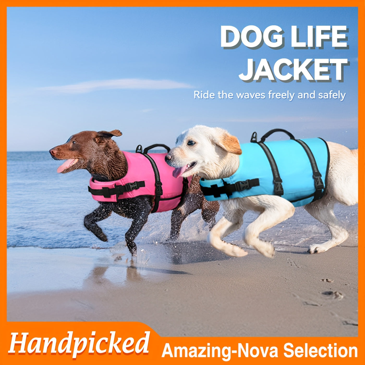 Dog Life Jacket for Swimming – Ripstop Buoyancy Vest with Handle, Hook & Loop Closure, Flotation Safety Coat for Small Medium Large Dogs, Pool Lake & Beach Use