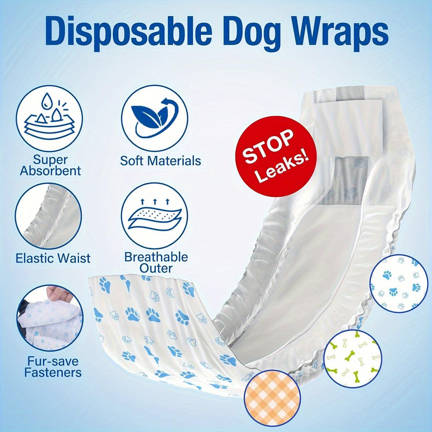 Dog Disposable Diapers 12-Pack – Ultra-Absorbent Leakproof Pet Diapers for Male & Female Dogs, Elastic Waistband, Adjustable Fit for Puppy Training & Incontinence