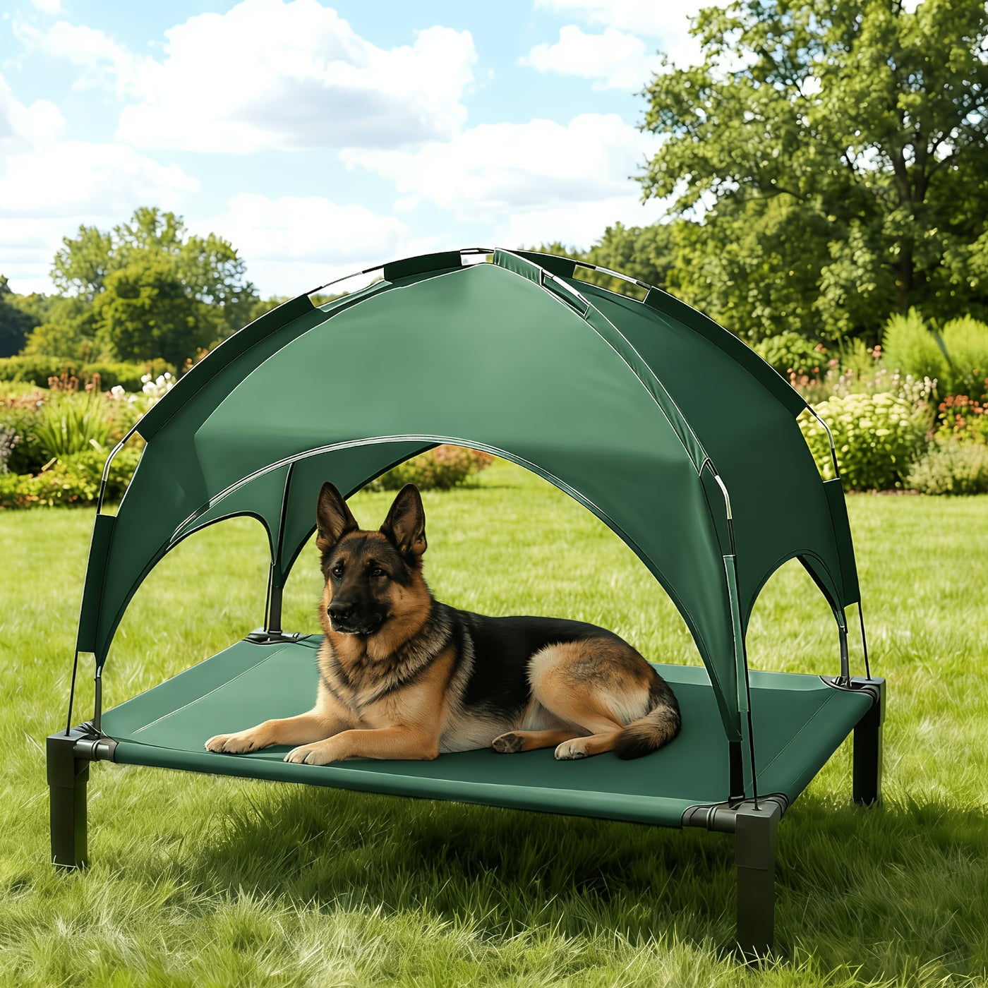 Elevated Dog Bed with Canopy – Outdoor Raised Pet Cot with Removable Shade Tent, Portable Cooling Bed for Dogs and Cats, 3 Sizes, 4 Colors