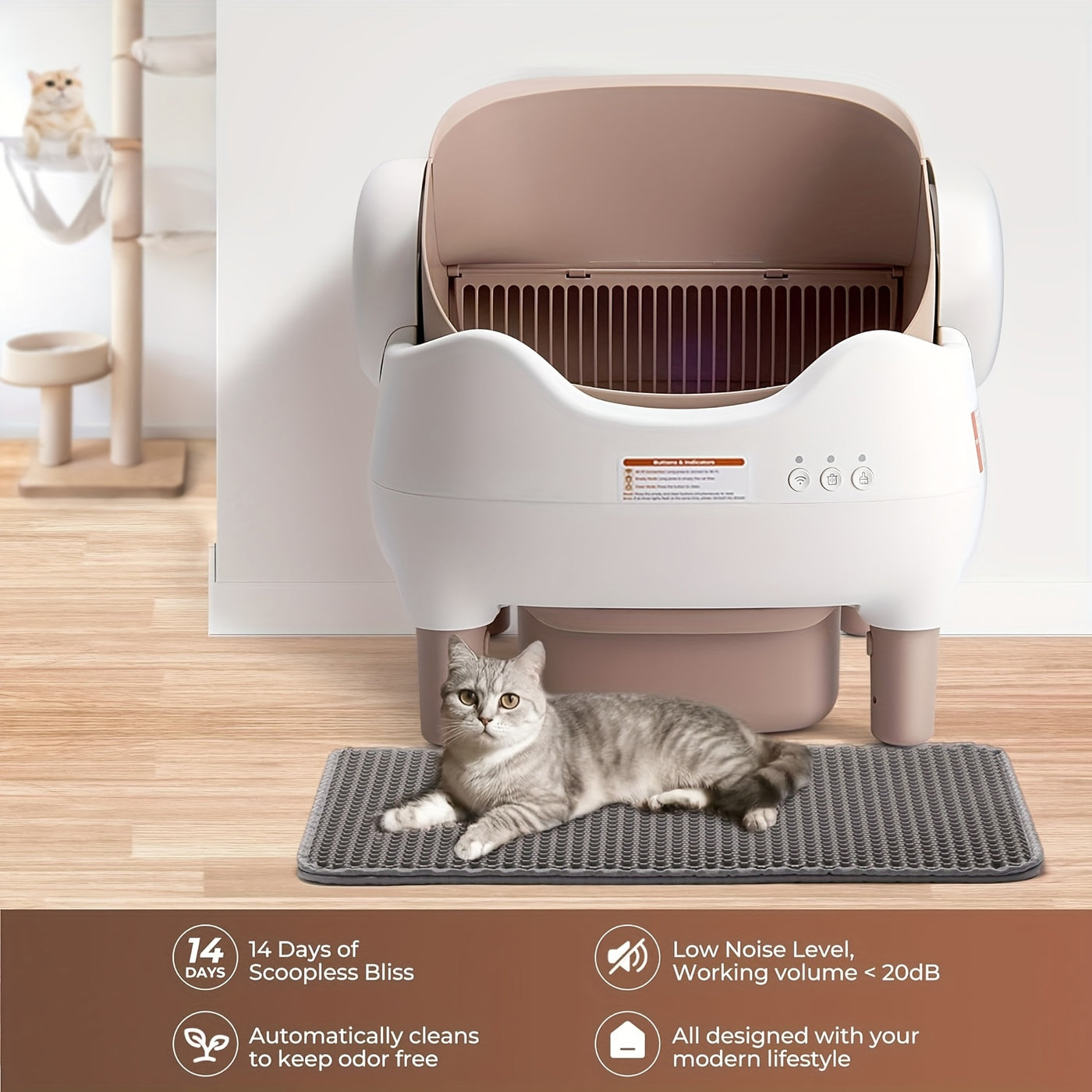 Self-Cleaning Cat Litter Box App Control Open Top Smart Auto Litter Box with Infrared Sensors Dual Deodorization Ultra-Quiet Kitten Safe 10L Waste Bin