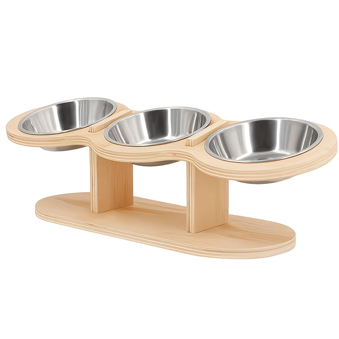 Elevated Cat Bowl Set Stainless Steel – Food & Water Bowls on Stand with Divider Spoon for Cats, Kittens, Puppies & Small Pets