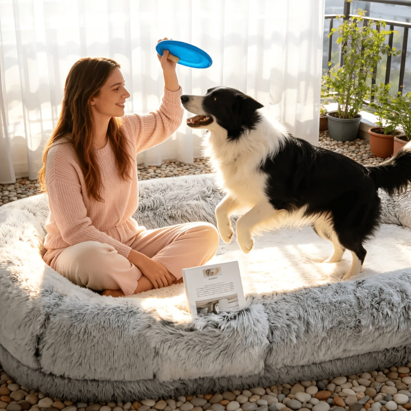 Human Dog Bed 70x44x11 Inch Giant Faux Fur Orthopedic Bed for People & Pets - Washable Non-Slip Extra Large Dog Bed for Adults, Napping, Lounging, All Breeds
