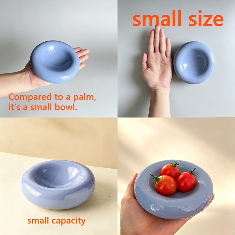 Donut Shaped Ceramic Cat Bowl Wide Opening – Anti-Tip Minimalist Pet Food & Water Dish with Stable Base, 4.92 Inch, 8 Colors