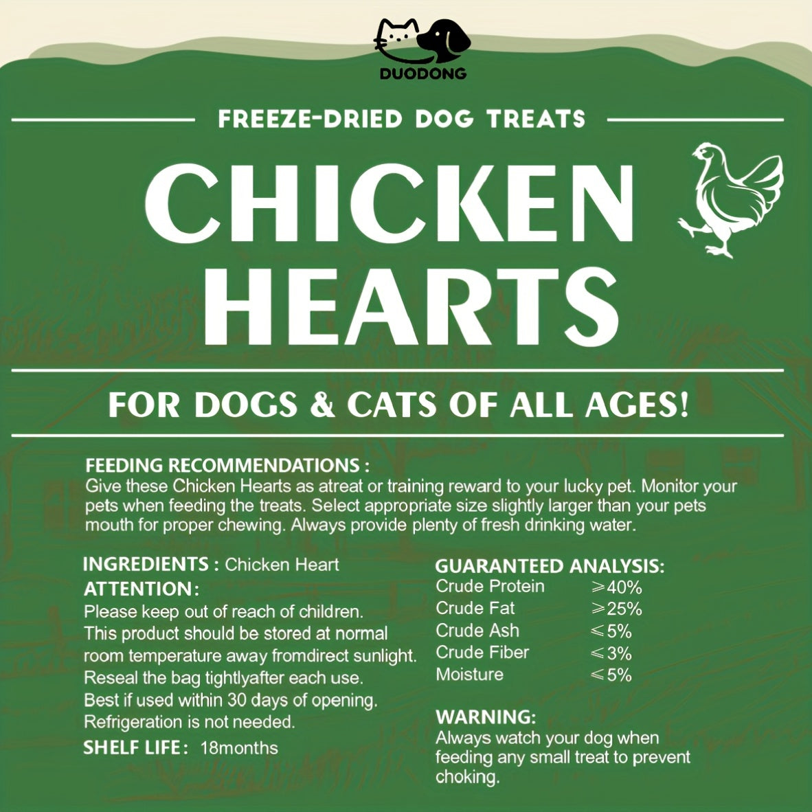 Freeze Dried Chicken Hearts for Dogs & Cats – Single Ingredient High-Protein Grain-Free Gluten-Free Pet Treat, Natural Training Reward & Food Topper, 3.5oz or 10.5oz