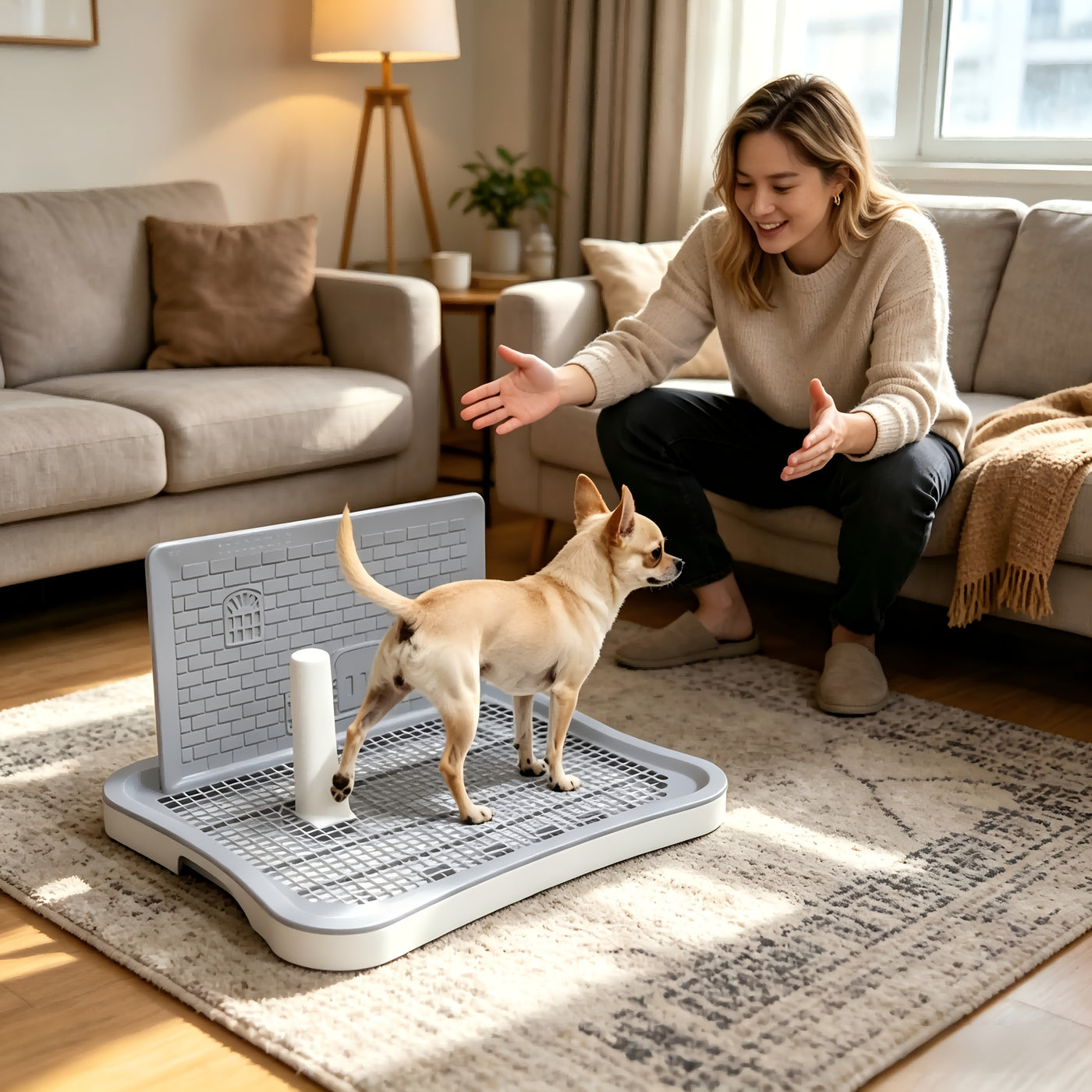 Indoor Dog Potty Tray 20x15 Inch Anti-Splash Hollow Mesh Non-Slip Easy Clean Puppy Training Toilet for Small Medium Dogs
