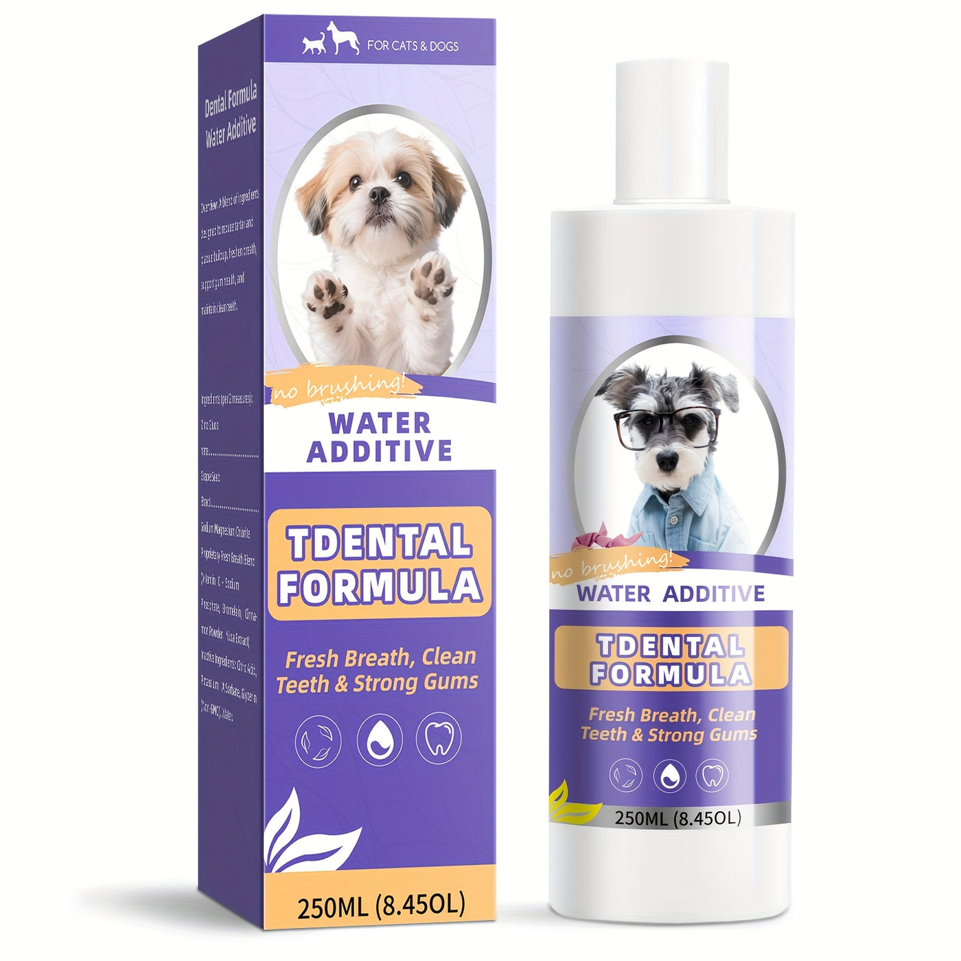 Dog & Cat Water Additive Dental Rinse – No-Brush Teeth Cleaner, Plaque & Tartar Control, Breath Freshener Mouthwash for Pets, 250ml Daily Oral Hygiene Formula