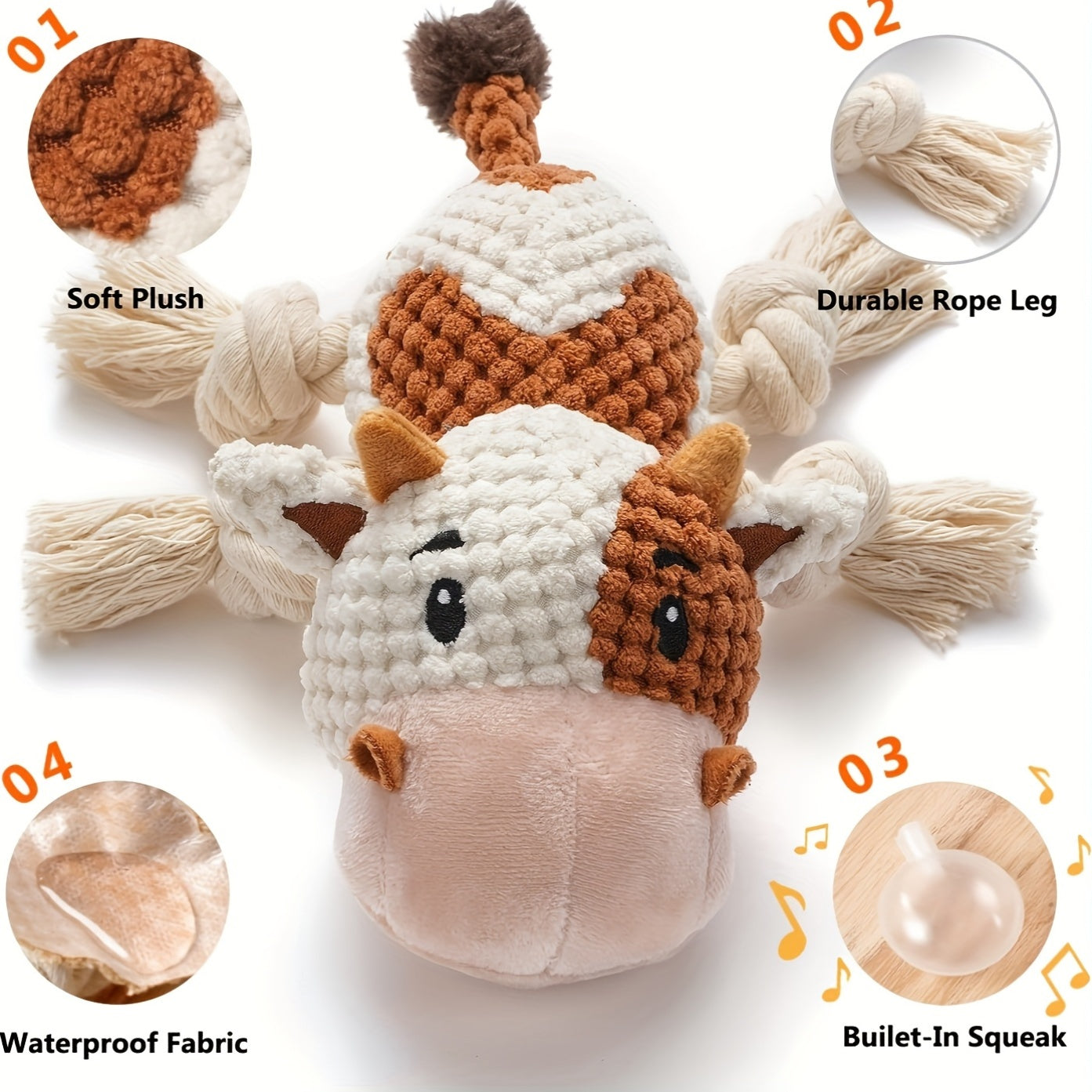 Squeaky Plush Dog Toy Cow – Interactive Tug of War Chew Toy with Crinkle Paper & IQ Training for Small Medium Large Dogs