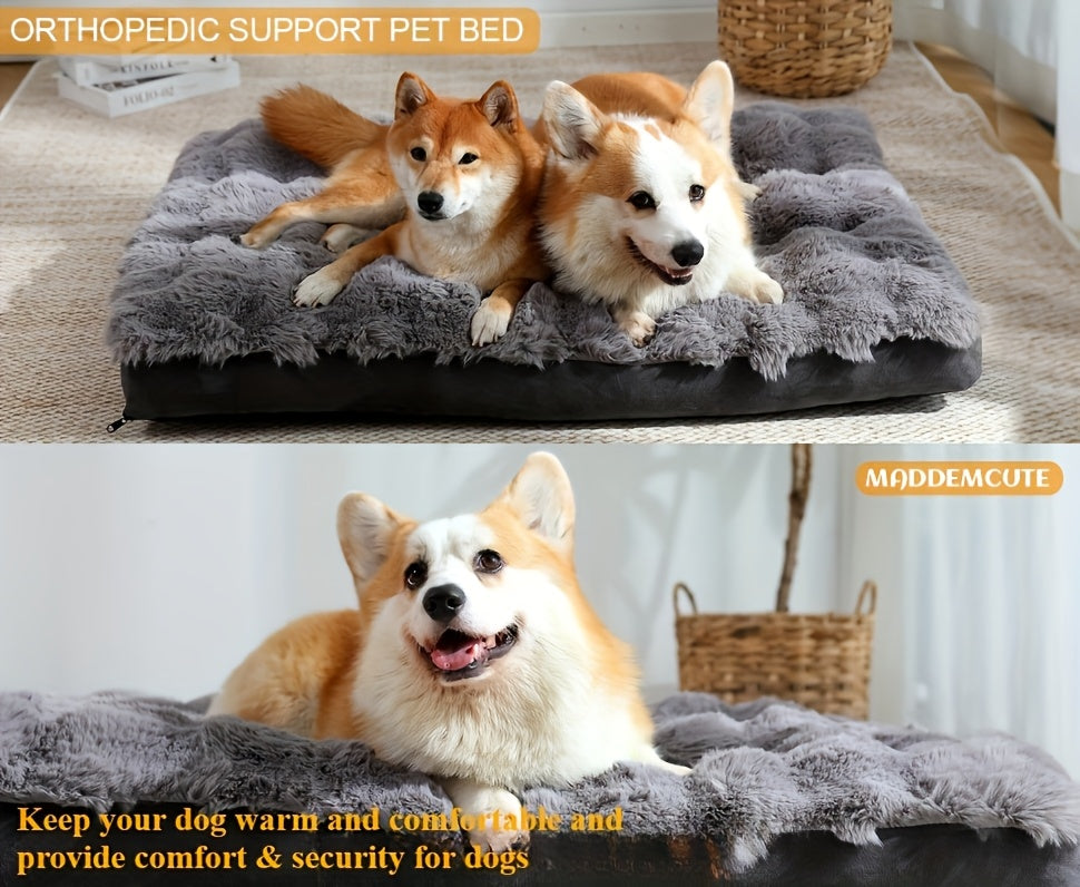 Orthopedic Dog Bed for Extra Large Dogs – Soft Plush Faux Fur Fluffy Mat with Removable Washable Cover & Anti-Slip Bottom