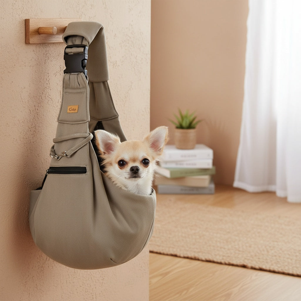 Adjustable Pet Sling Carrier with Padded Hard Bottom – Soft Dog & Cat Shoulder Bag with Drawstring Closure for Comfortable Travel | Khaki, Purple, Army Green, Blue, Grey