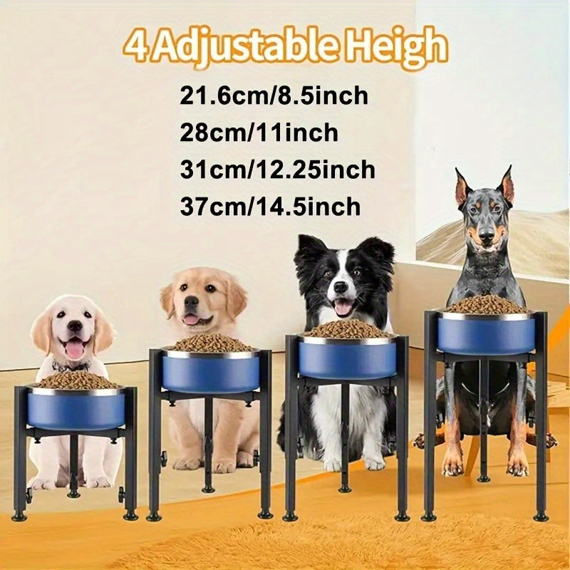 Adjustable Elevated Dog Bowl Stand Metal - Height & Width Adjustable Raised Feeder for Medium Large Dogs Anti-Slip Silent Design