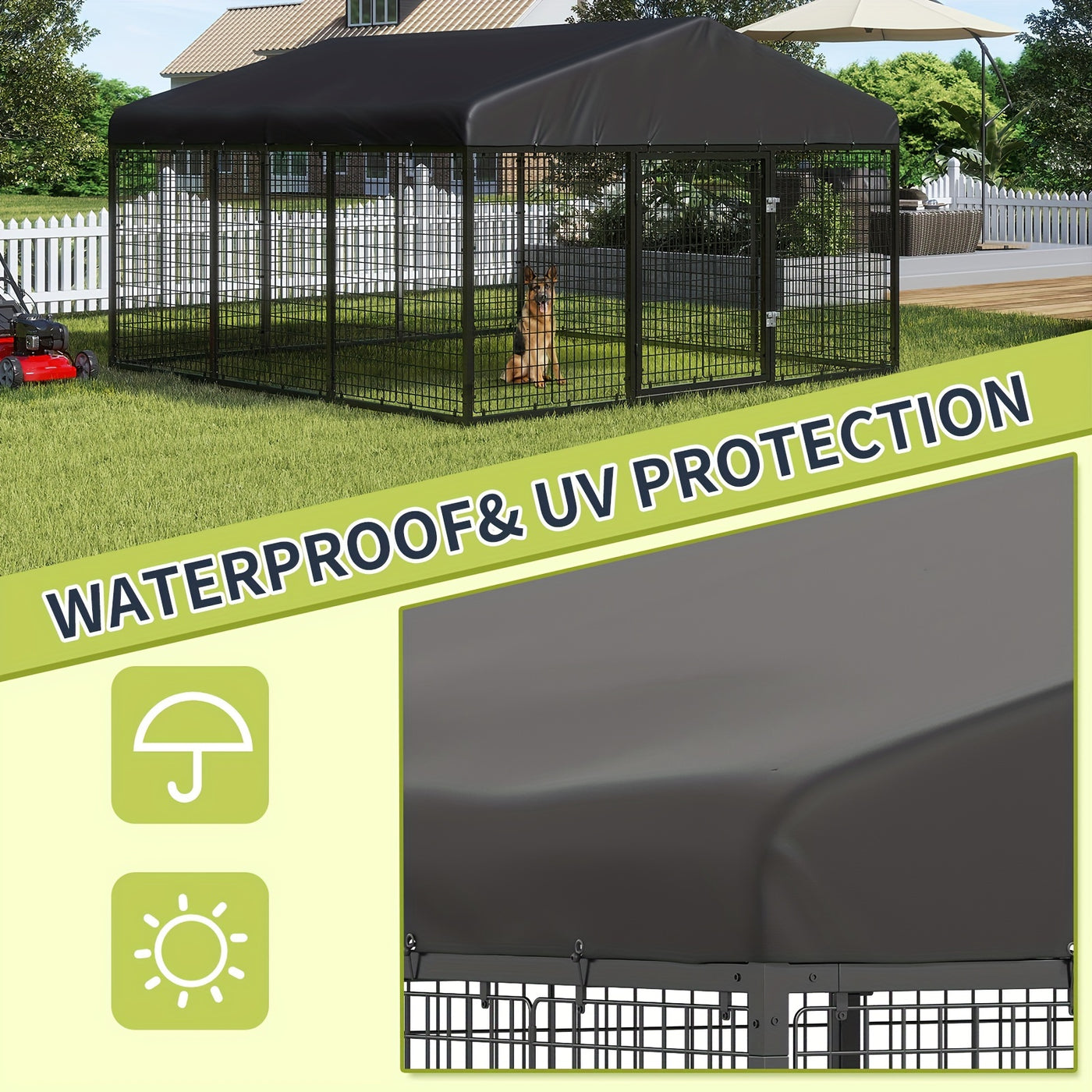 Heavy Duty Outdoor Dog Kennel with Roof & Double Safety Locks – Galvanized Steel Dog Cage Fence, Rust-Resistant, Large Dog Run Enclosure, Multiple Sizes