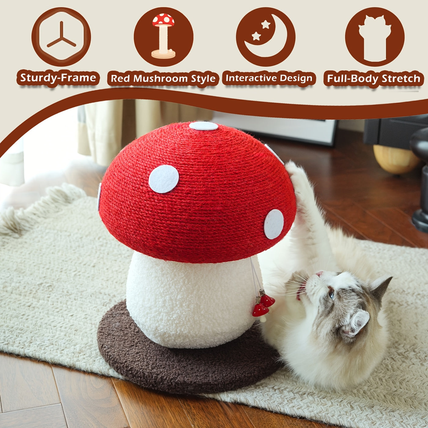 Mushroom Cat Scratcher Post – 2-Pack Sisal Claw Grinding Cat Toy, Interactive Scratching Post for Indoor Cats & Kittens, Keeps Claws Healthy & Furniture Safe