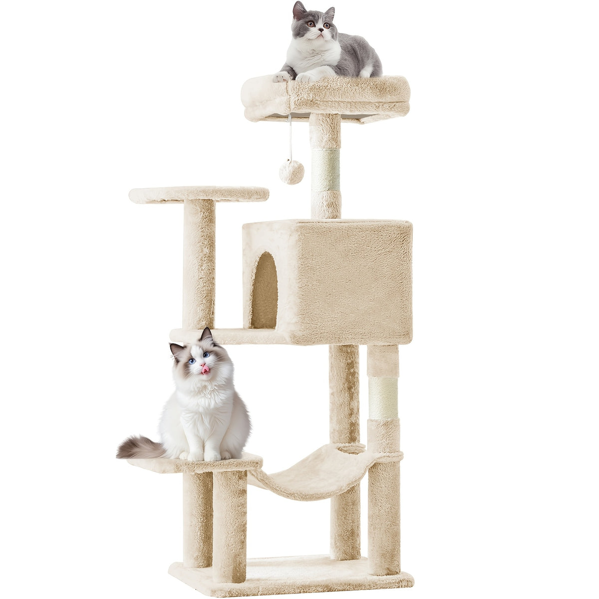 44 Inch Cat Tree Tower with Condo Hammock & Sisal Scratching Posts - Multi-Level Cat Tower for Indoor Cats with Perches & Pet House