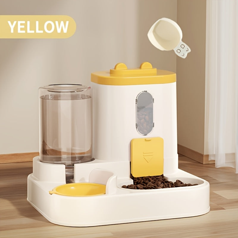 Automatic Cat Feeder Dual Function Food & Water Portion Dispenser - Cute Gravity Feeding Station for Cats Healthy Diet