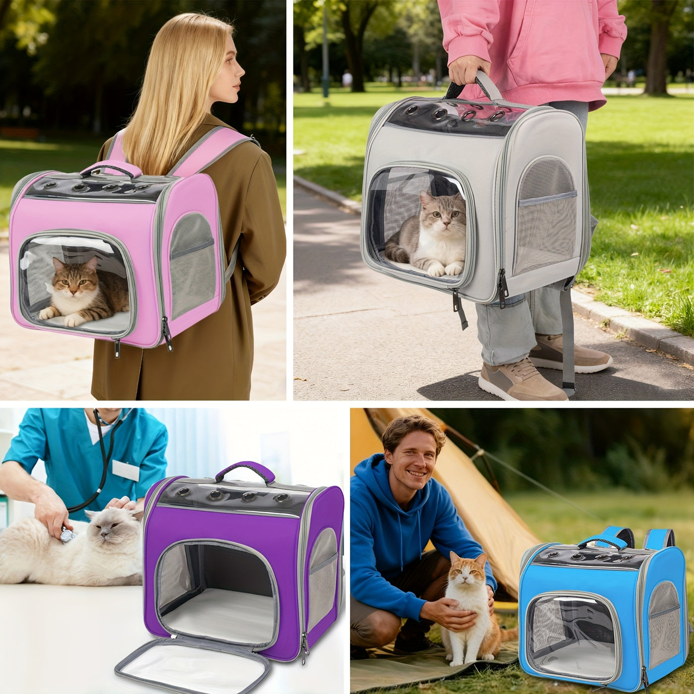 Breathable Cat Backpack Carrier with Mesh Window & Front Opening – Foldable Soft-Sided Pet Backpack for Hiking, Walking & Travel, Fits Cats & Small Dogs