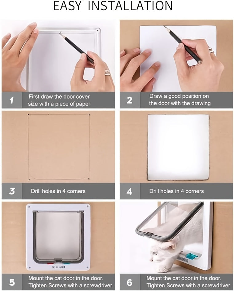 Pet Door for Cats & Dogs - 4-Way Safety Lock Weatherproof Cat Flap Dog Door, M/L/XL Sizes, White Black Coffee, Bonus Rainbow Ball Toy Included