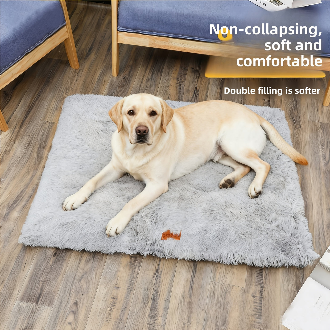 Fleece Lined Dog Bed & Cat Mat S-XXL - Thickened Warm Plush Pet Bed Washable Square Design, Cozy Non-Slip Sleeping Mat for All Breeds, Soft Puppy Bed for Crate Couch Floor Indoor Use