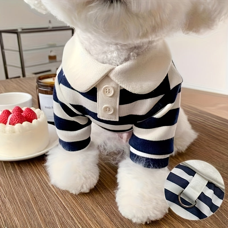 Dog Striped Navy Shirt Pullover – Classic Woven Pet Clothing for Dogs & Cats, All-Season Wear, Machine Washable, Fits Mini Toy Small Medium Large Breeds
