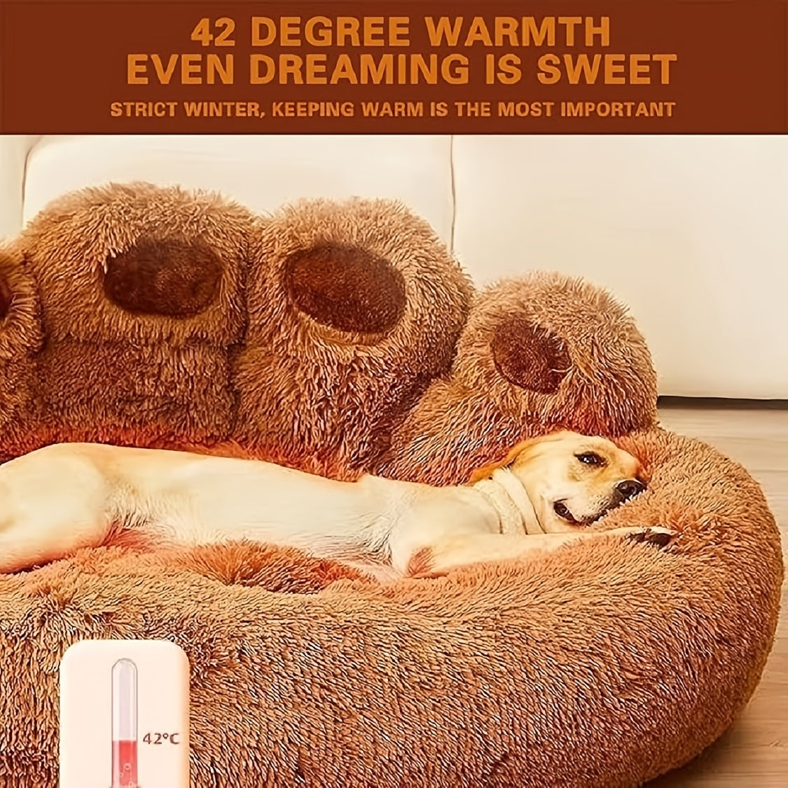 Bear Paw Round Plush Pet Bed for Dogs & Cats – Cute Warm Non-Slip Soft Bed for Small, Medium & Large Pets, 20/24/28/36 Inch