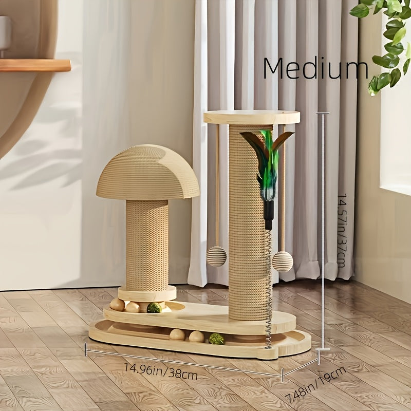 Solid Wood Cat Scratching Post – Multiple Styles & Sizes | Sisal, Mushroom, Dolphin, Fur & Hammock Scratcher for Indoor Cats