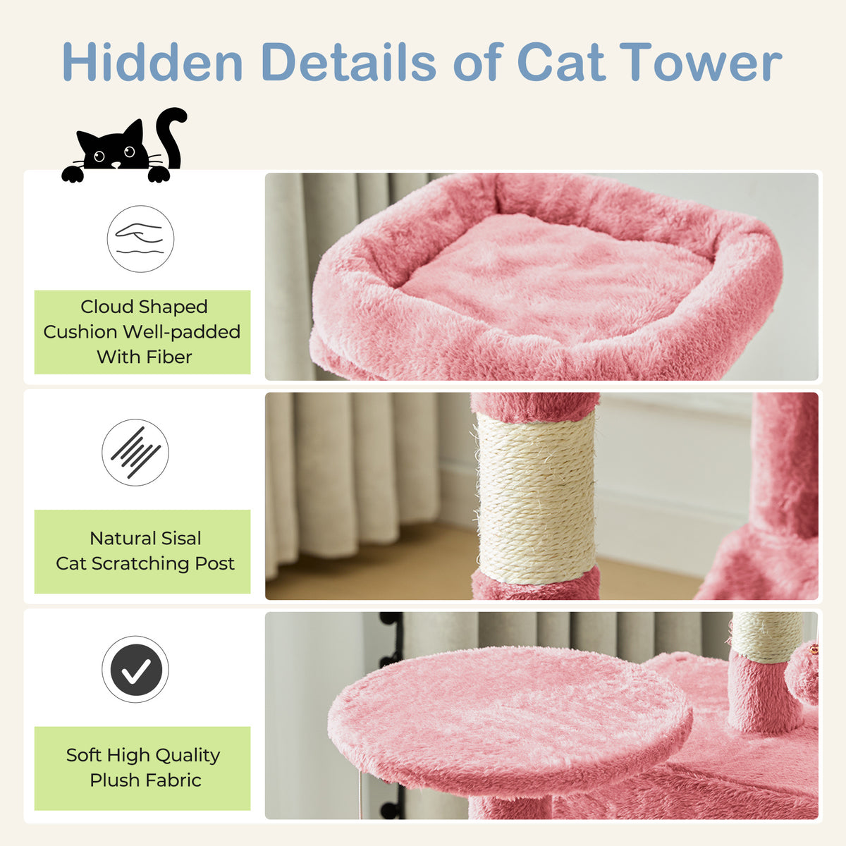 44-Inch Large Cat Tree Tower with Condo, Hammock & Sisal Scratching Posts – Multi-Level Indoor Cat House for Multiple Cats