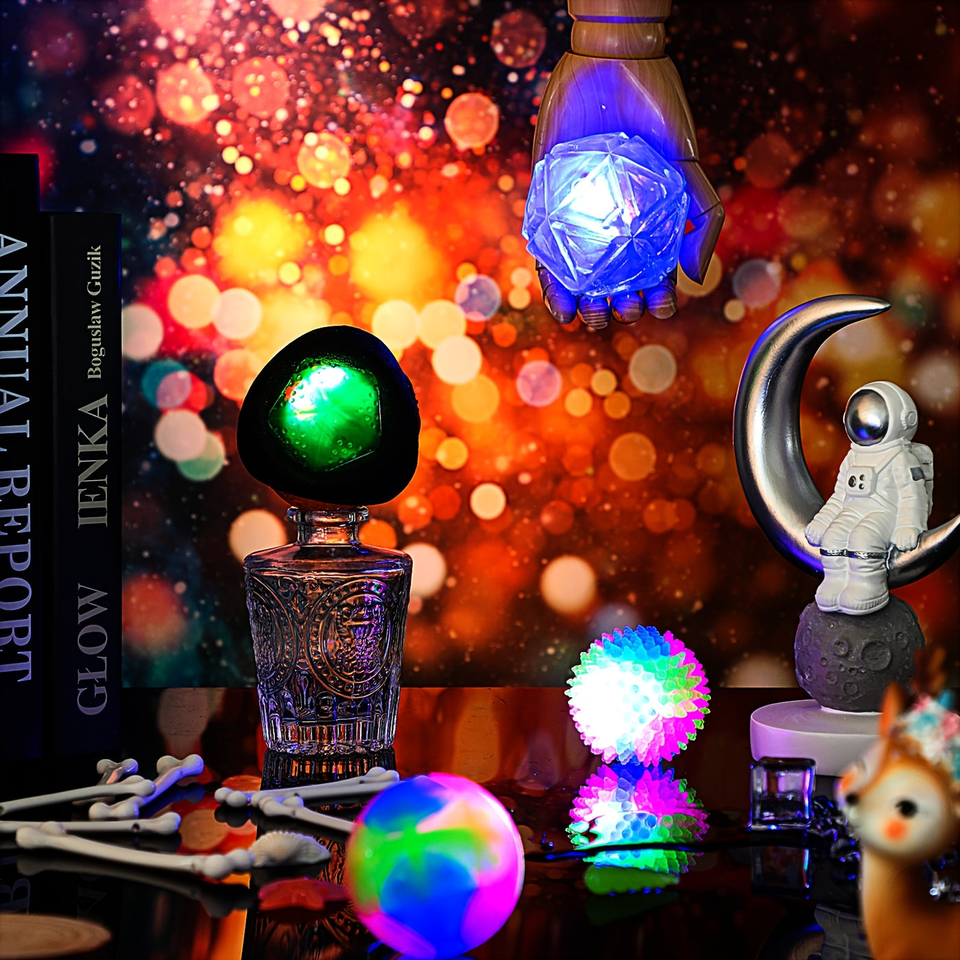 LED Light Up Dog Ball 4-Pack – Spiny Flashing Glow in the Dark Bounce-Activated Squeaky Toy Ball for Dogs and Puppies