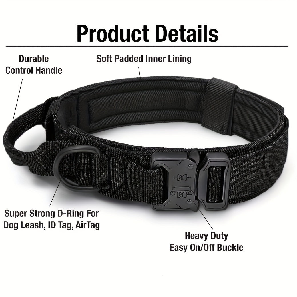 Tactical Dog Collar & Leash Set Heavy Duty - Adjustable Durable Polyester Metal Buckle D-Ring for All Dog Sizes M L XL, Training Walking Collar Leash, Black & Khaki